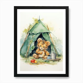 Tiger Illustration Camping Watercolour 2 Art Print