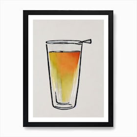 French75 1 Minimal Line Drawing With Watercolour Cocktail Poster Art Print