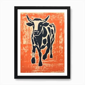 Cow, Woodblock Animal  Drawing 4 Art Print