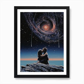 Cosmic couple standing under the universe Poster