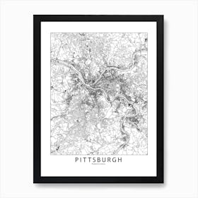 Pittsburgh White Map Art Print