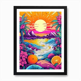 Tropical Sunset With Palm Trees 1 Art Print