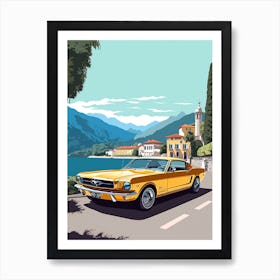 A Ford Mustang Car In The Lake Como Italy Illustration 1 Art Print