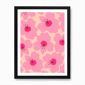 Orange And Pink Retro Floral Art Print