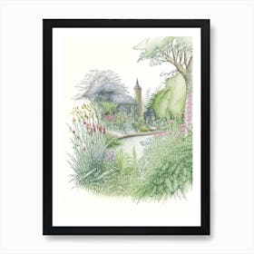 Bodnant Garden, United Kingdom Vintage Pencil Drawing Art Print