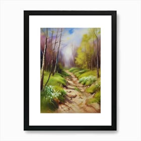 Path In The Woods.Canada's forests. Dirt path. Spring flowers. Forest trees. Artwork. Oil on canvas.1 Art Print