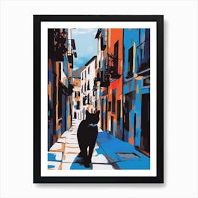 Painting Of A Barcelona With A Cat In The Style Of Of Pop Art 1 Art Print