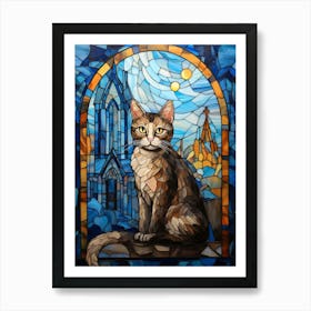 Mosaic Of A Cat At Night In Front Of A Medieval Church Art Print