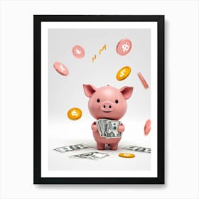 Baby Pig As A Corporate Mascot Clutching A Billfold Playing Cards Scattered Nearby Depicting Variou (1) Art Print