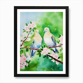 Dove Bird Painting Exotic Doves Colorful Watercolor Art Print