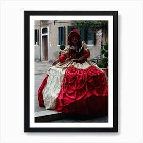 Venice Carnival Costume Woman Dress Red Italian Italy Milan Venice Florence Rome Naples Toscana photo photography art travel Art Print