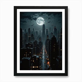 Full Moon In New York City Art Print