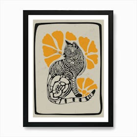 Cat Linocut Style Art Print