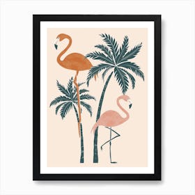 Jamess Flamingo And Palm Trees Minimalist Illustration 2 Art Print