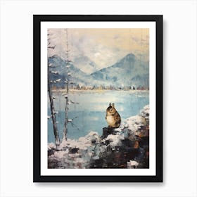 Vintage Winter Animal Painting Chipmunk 3 Art Print