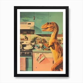 Dinosaur In The Kitchen Retro Abstract Collage 3 Art Print