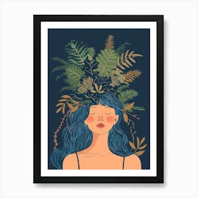 Woman With Plants On Her Head Art Print