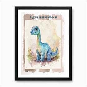 Cute Cartoon Iguanodon Dinosaur 3 Poster Art Print