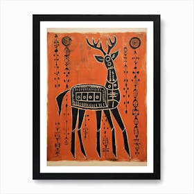Deer, Woodblock Animal  Drawing 3 Art Print