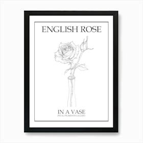 English Rose In A Vase Line Drawing 1 Poster Art Print