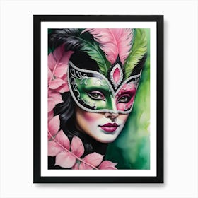 A Woman In A Carnival Mask, Pink And Black (43) Art Print