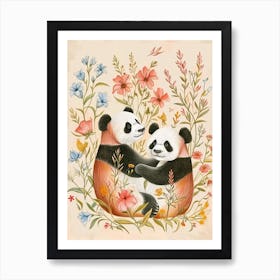 Folksy Floral Animal Drawing Panda 3 Art Print