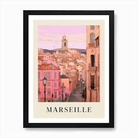 Marseille France 3 Vintage Pink Travel Illustration Poster Art Print