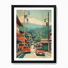 Japan Street With Cars Mid Century Modern Art Print