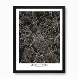 Manchester Black Blue Map Art Print