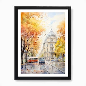 Bucharest Romania In Autumn Fall, Watercolour 1 Art Print