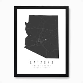 Arizona Mono Black And White Modern Minimal Street Map Art Print