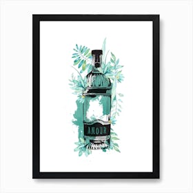 Blue Flowers Gin Bottle Art Print