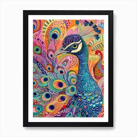 Peacock Colourful Portrait 1 Art Print