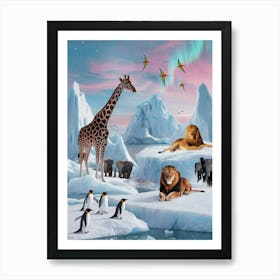 Abstract Horizons: The Frozen Frontier Giraffes And Penguins In The Ice Affiche