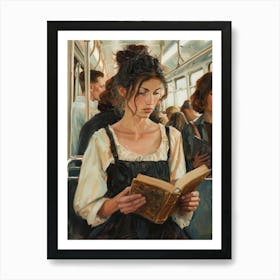 Reading On A Train Art Print