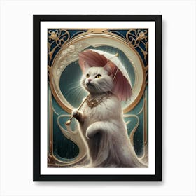 Cat With Umbrella Art Print