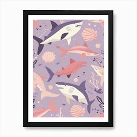 Purple Shark In The Ocean Illustration 1 Art Print