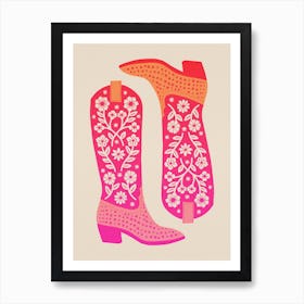 Cowgirl Boots   Hot Pink Ombre Art Print