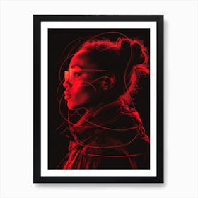 Glowing Enigma: Darkly Romantic 3D Portrait: Woman In Red Art Print