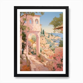 Algarve Portugal 2 Vintage Pink Travel Illustration Art Print