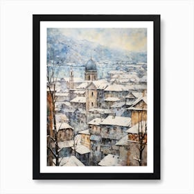 Vintage Winter Painting Salzburg Austria 1 Art Print