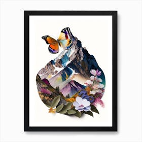 Apollo Butterfly In Mountain Landscape Decoupage 1 Art Print