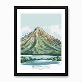 Mount Vesuvius Italy Color Line Drawing 2 Poster Art Print