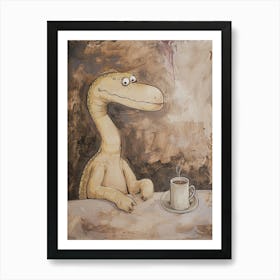 Dinosaur Drinking Coffee Muted Pastels 2 Art Print