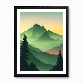 Misty Mountains Vertical Composition In Green Tone 110 Art Print