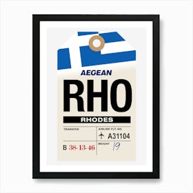 Rhodes (RHO) Greece Vintage Airline Luggage Tag Art Print