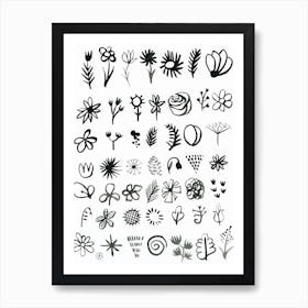 Botaniqa Black And White maximalist maximalism floral flowers many ink hand painted pattern kitchen canteen hotel Art Print