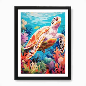 Vivid Pastel Turtle With Aquatic Plants 3 Art Print