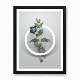 Vintage Greater Periwinkle Flower Minimalist Botanical Geometric Circle on Soft Gray n.0345 Art Print