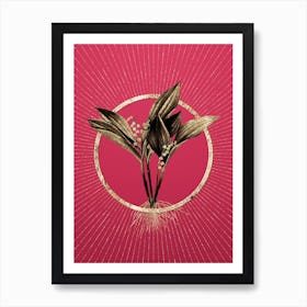 Gold Lily of the Valley Glitter Ring Botanical Art on Viva Magenta Art Print